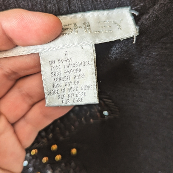 📼Vintage 80s Jane Ashley Black Lamb Wool & Angora Sequined Sweater - Small - Picture 9 of 14